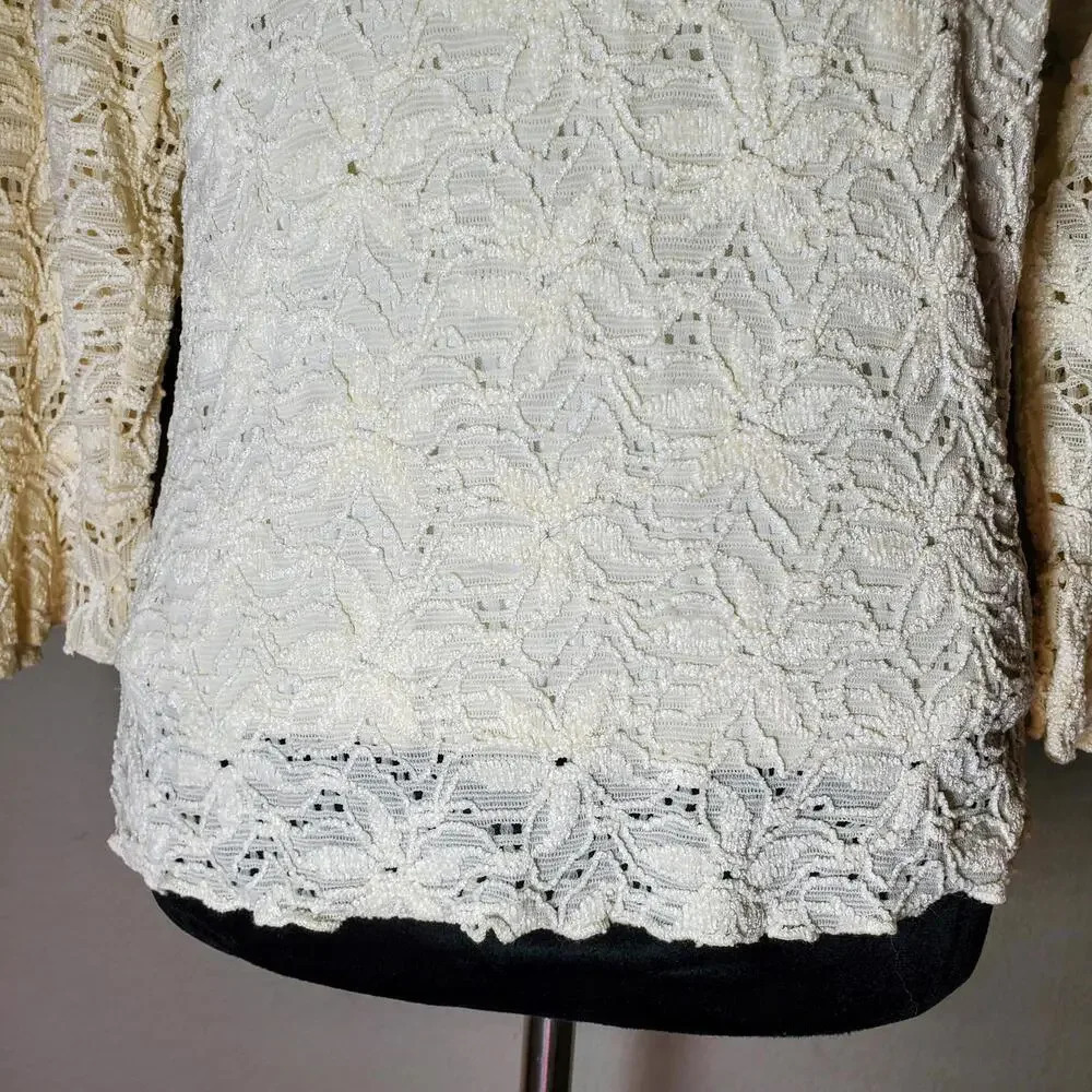 Brittany Black Vtg 90s/Y2K Stretchy Lacey Long Sleeve Lined Top Ivory S/M - Picture 4 of 12